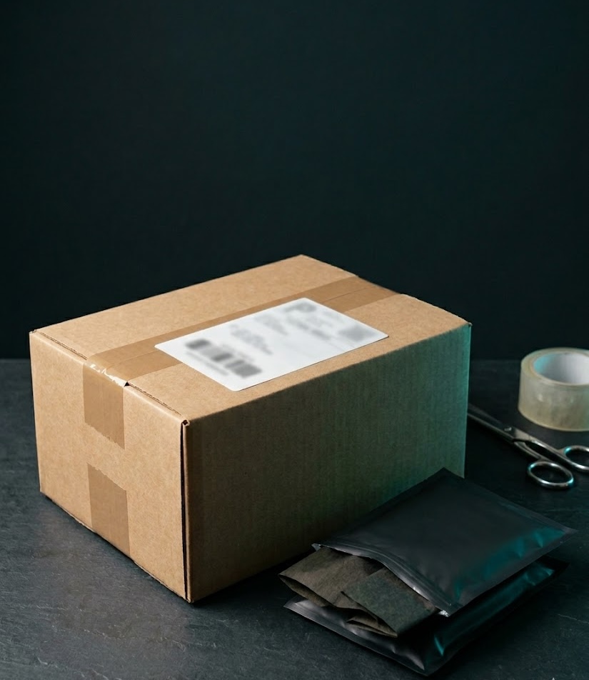 Prepared shipping box with blurred label